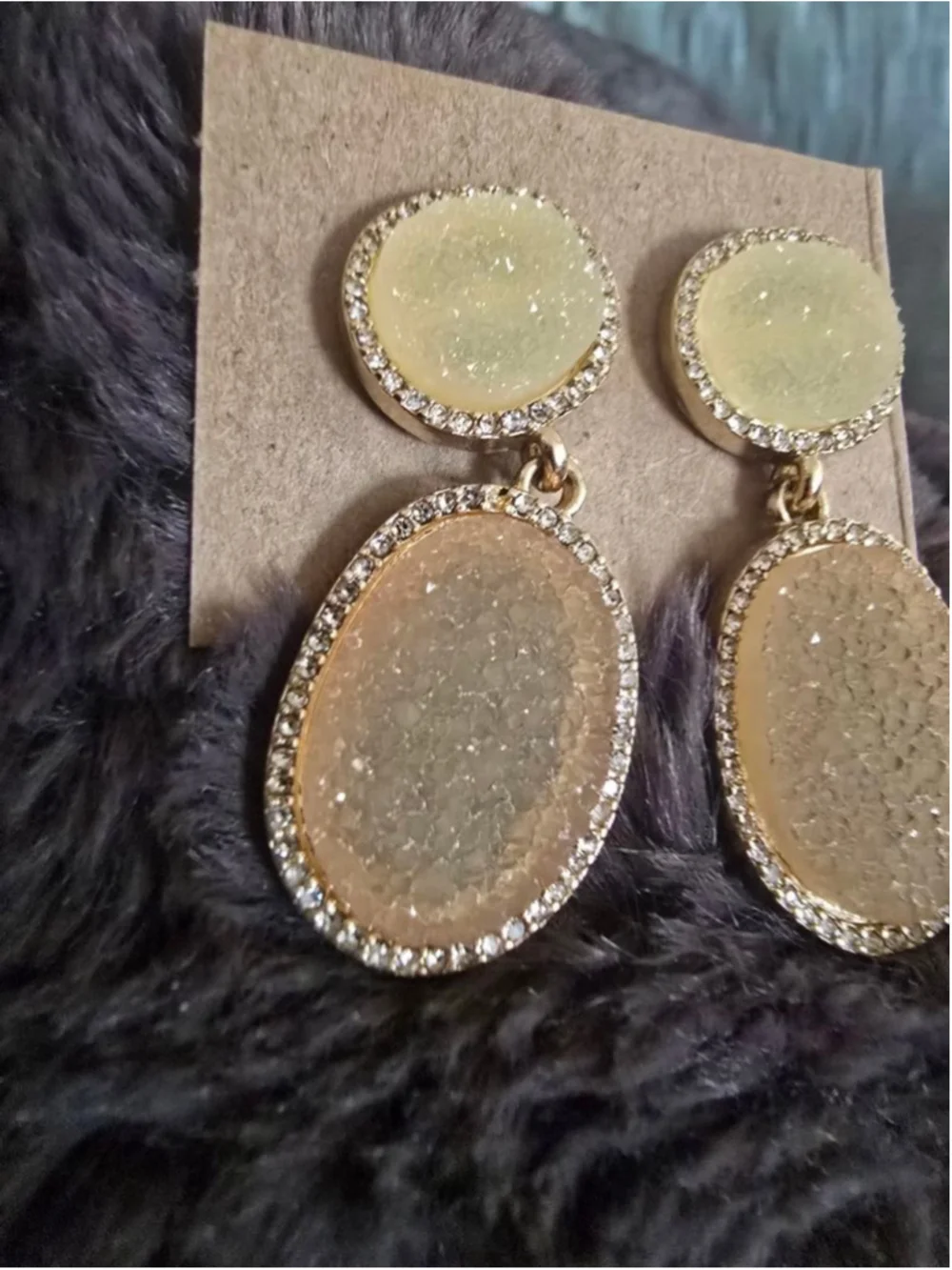 BaubleBar Pale Yellow Gold Druzy Crystal Drop Earrings Quiet Luxe Regency Glam